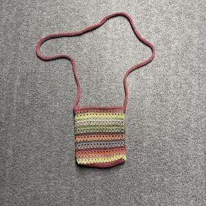 The Sak Crocheted Rainbow Red Riviera BoHo Crossbody Shoulder Bag 8" Pockets